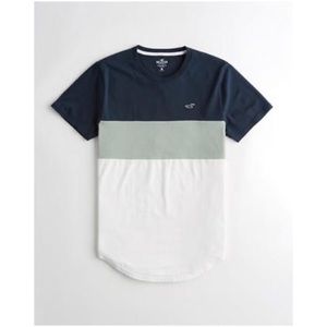 Hollister Co. Navy Teal Colorblock Curved Hem Tee
